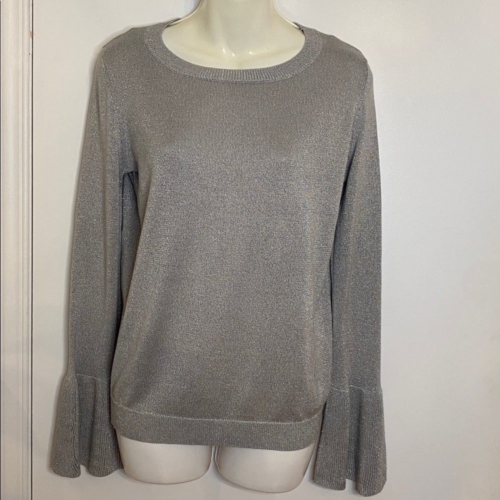 Simons Icone Silver Sparkle Crew neck bell sleeve sweater Size Small